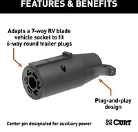 CURT 7-Way to 6-Way RV Style Flat Connector Adapter