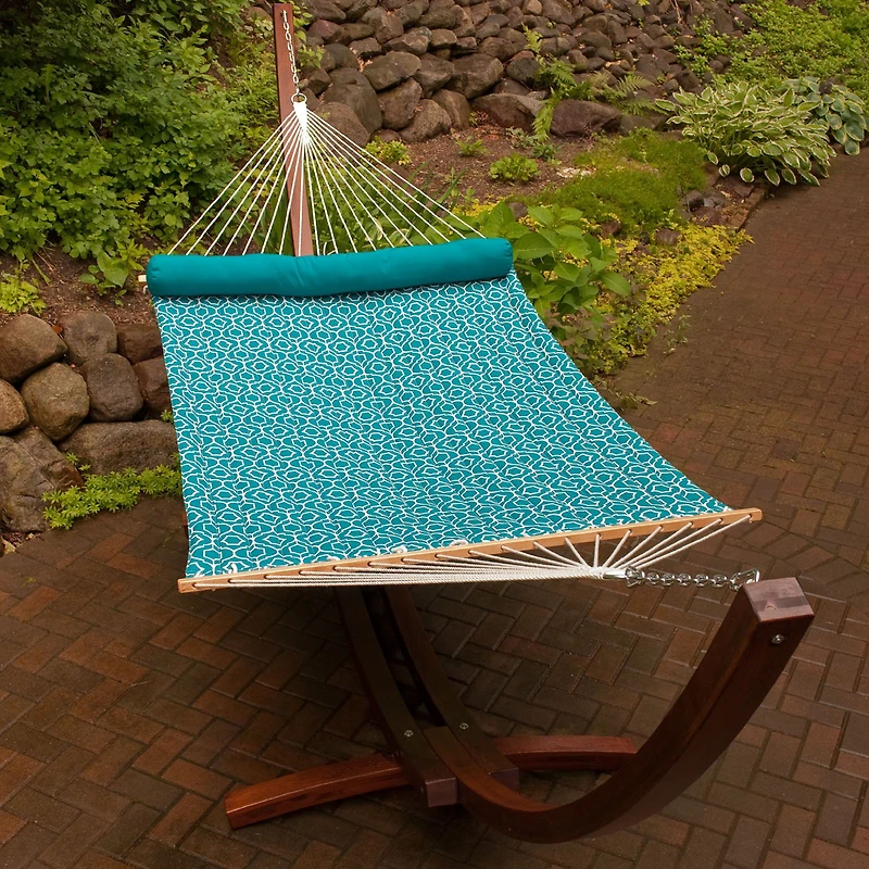 Algoma 12-Foot Wood Arc Frame with Quilted Hammock and Pillow