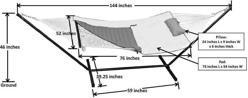 Algoma Cotton Rope Hammock Stand, Pad and Pillow Combination