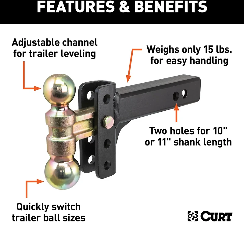 CURT 10,000 lb Slim Adjustable Channel Mount with Dual Ball