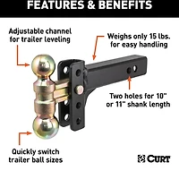 CURT 10,000 lb Slim Adjustable Channel Mount with Dual Ball