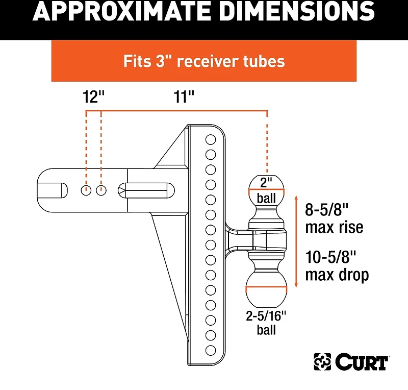 CURT 21,000 lb Adjustable Channel Mount with Dual Ball