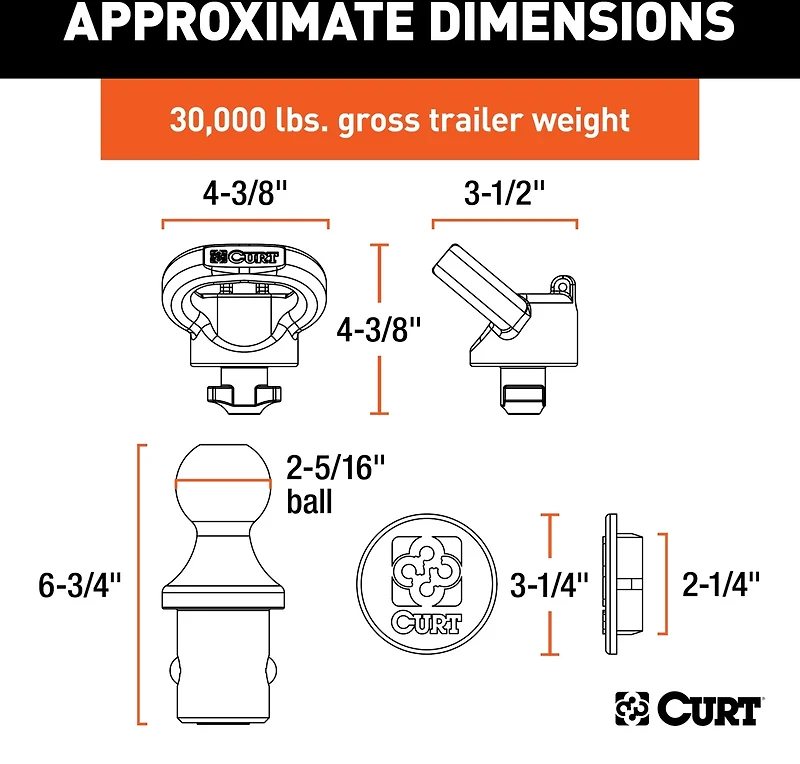 CURT OEM Puck System Gooseneck Ball and Safety Chain Anchor Kit
