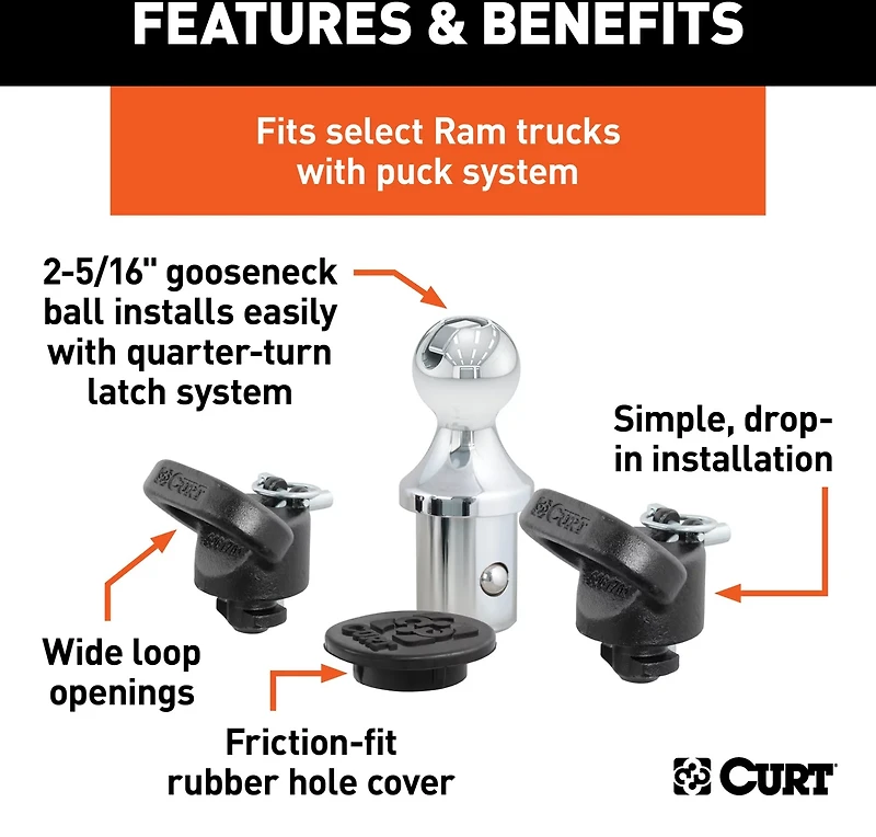 CURT OEM Puck System Gooseneck Ball and Safety Chain Anchor Kit