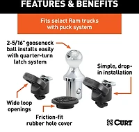 CURT OEM Puck System Gooseneck Ball and Safety Chain Anchor Kit