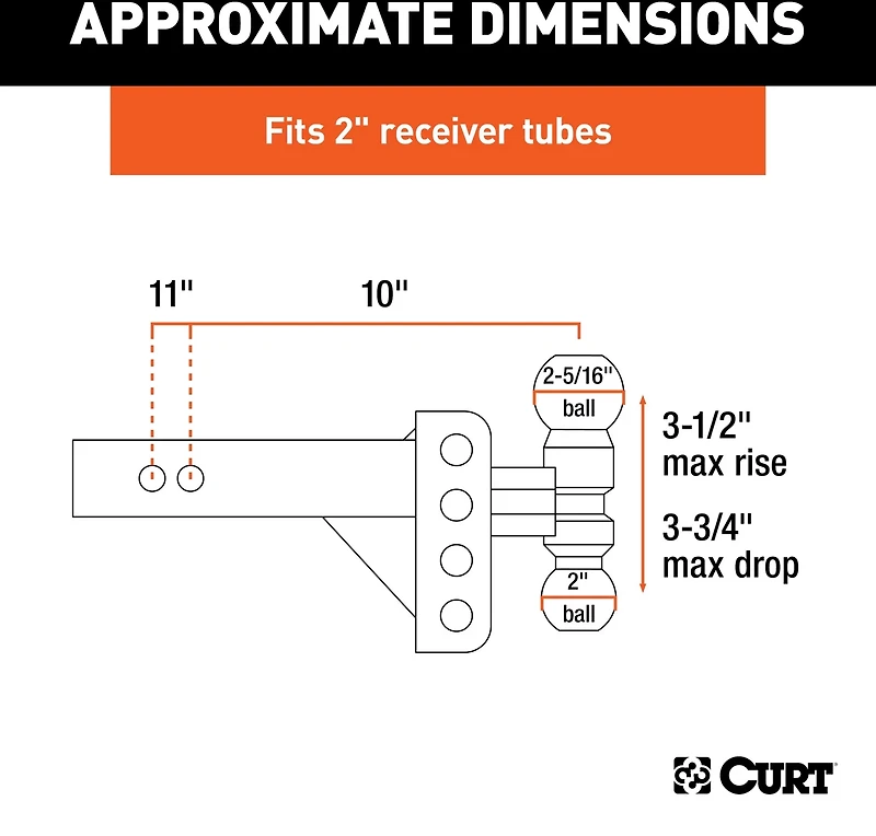 CURT 10,000 lb Slim Adjustable Channel Mount with Dual Ball
