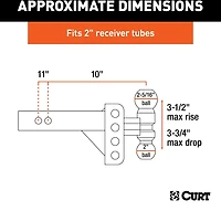 CURT 10,000 lb Slim Adjustable Channel Mount with Dual Ball