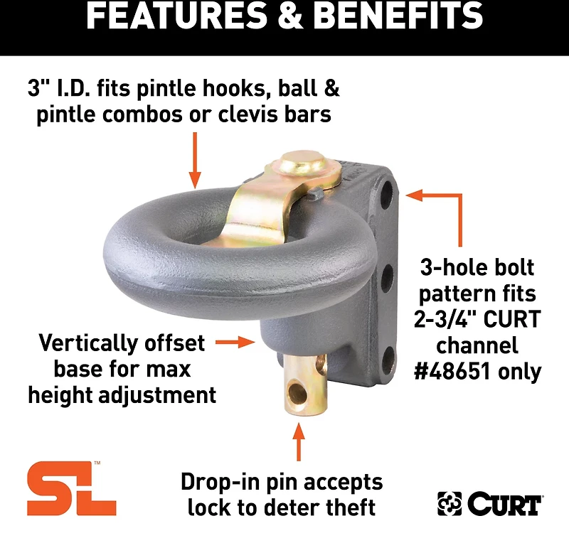 CURT SecureLatch Channel Style 40,000 lb Lunette Ring