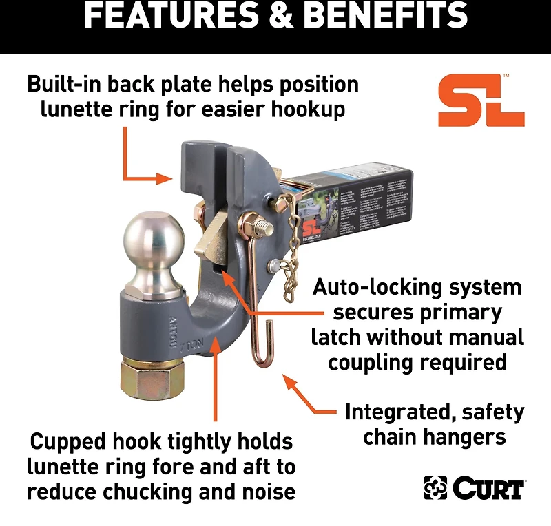 CURT SecureLatch Receiver-Mount 2 in Ball and Pintle Hitch