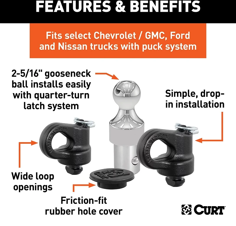 CURT OEM GM Puck System Gooseneck Ball and Safety Chain Anchor Kit