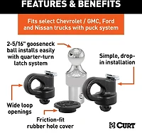 CURT OEM GM Puck System Gooseneck Ball and Safety Chain Anchor Kit