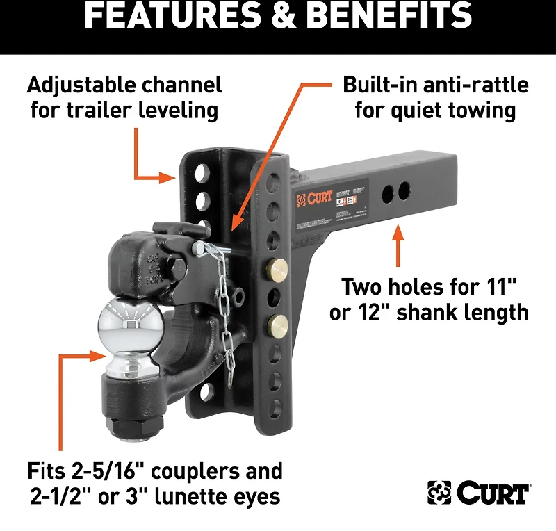 CURT 13,000 lb Adjustable Channel Mount with 2-5/16 in Ball and Pintle