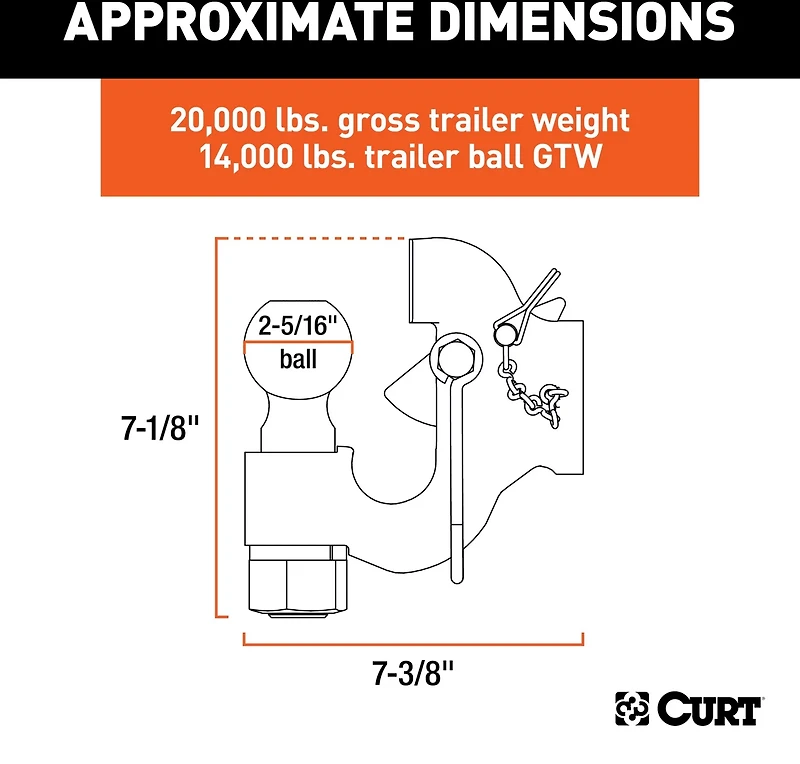 CURT SecureLatch 20,000 lb 2-5/16 in Ball and Pintle Hitch