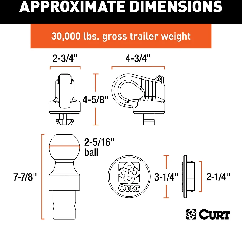 CURT OEM GM Puck System Gooseneck Ball and Safety Chain Anchor Kit