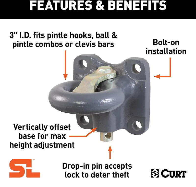 CURT SecureLatch Flush-Mount 60,000 lb Lunette Ring