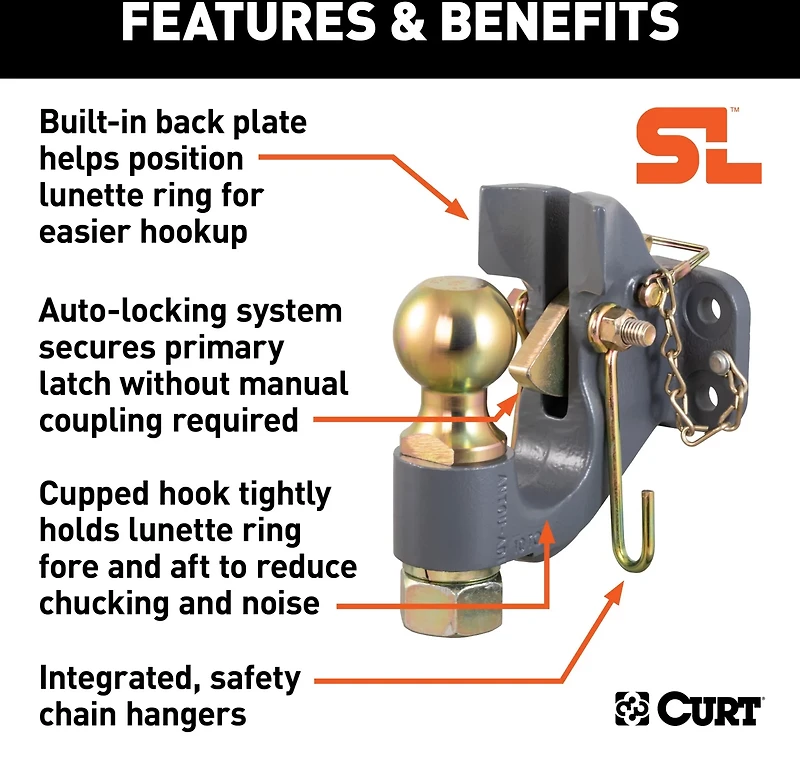 CURT SecureLatch 20,000 lb 2-5/16 in Ball and Pintle Hitch
