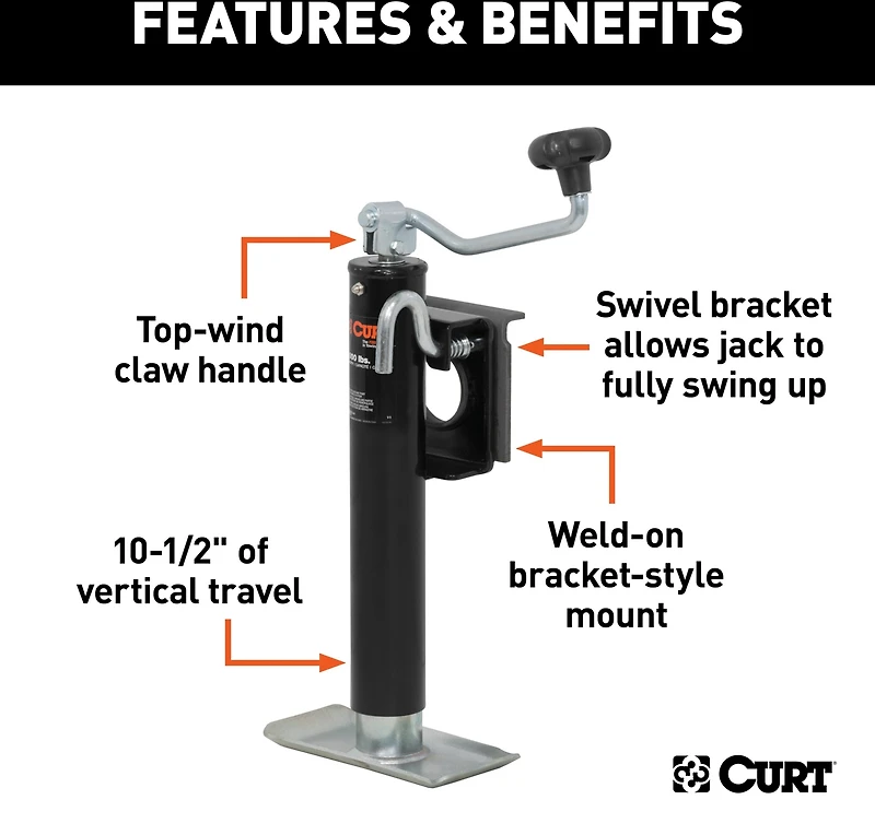 CURT Top Wind Bracket Mount 2,000 lb Swivel Jack