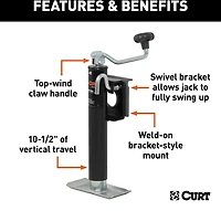 CURT Top Wind Bracket Mount 2,000 lb Swivel Jack