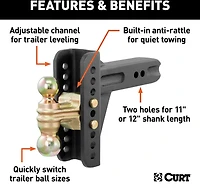 CURT 20,000 lb Adjustable Channel Mount with Dual Ball