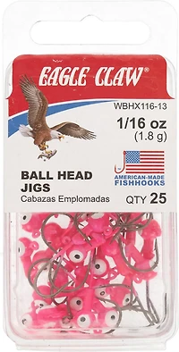 Eagle Claw 1/8 oz Ball Head Jig Heads 25-Pack