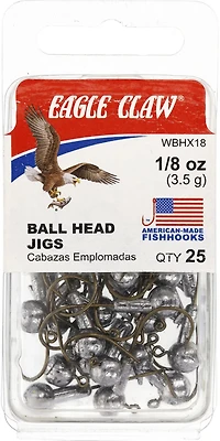 Eagle Claw 1/8 oz Ball Head Jig Heads 25-Pack