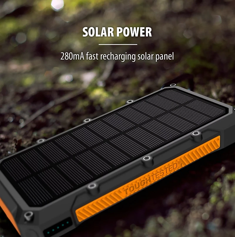 Tough Tested 16,000mAh Solar Power Bank with Flashlight