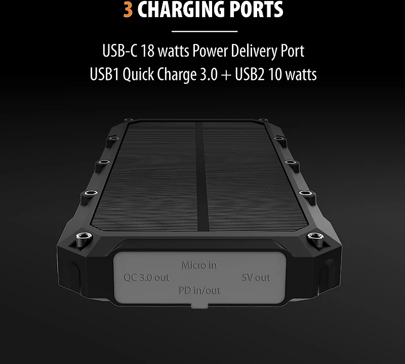 Tough Tested 16,000mAh Solar Power Bank with Flashlight