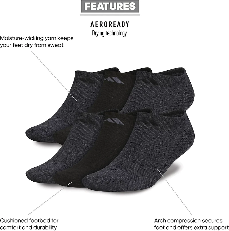adidas Men's Large Athletic No-Show Socks 6 Pack