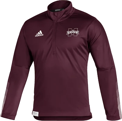 adidas Men's Mississippi State University Sideline Prime 21 1/4 Zip Long Sleeve Knit Pullover
