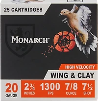 Monarch Wing & Clay 20 Gauge 7/8 oz Shotshells - 25 Rounds