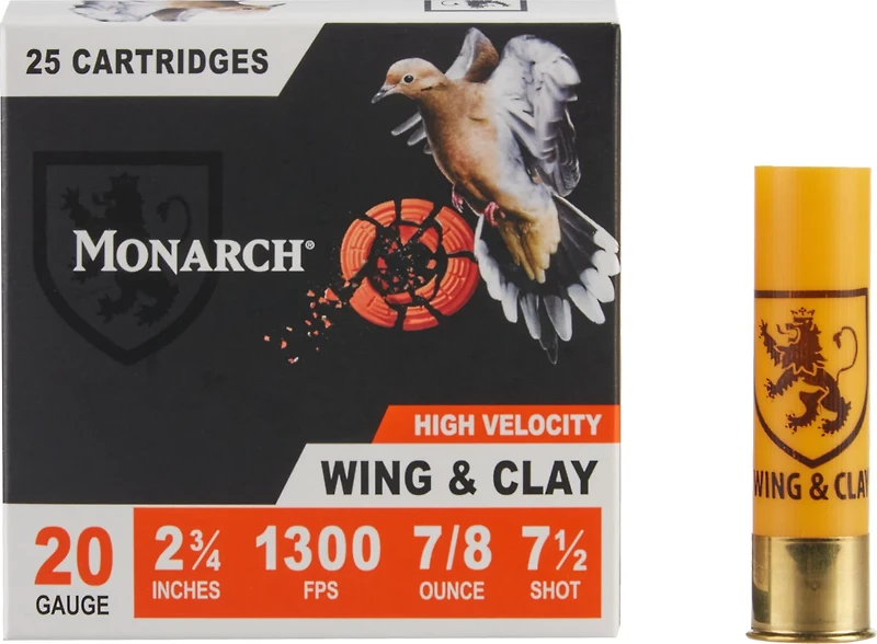 Monarch Wing & Clay 20 Gauge 7/8 oz Shotshells - 25 Rounds