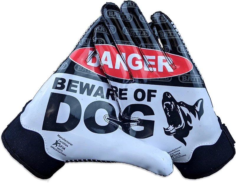 Battle Youth Beware of Dog Football Gloves