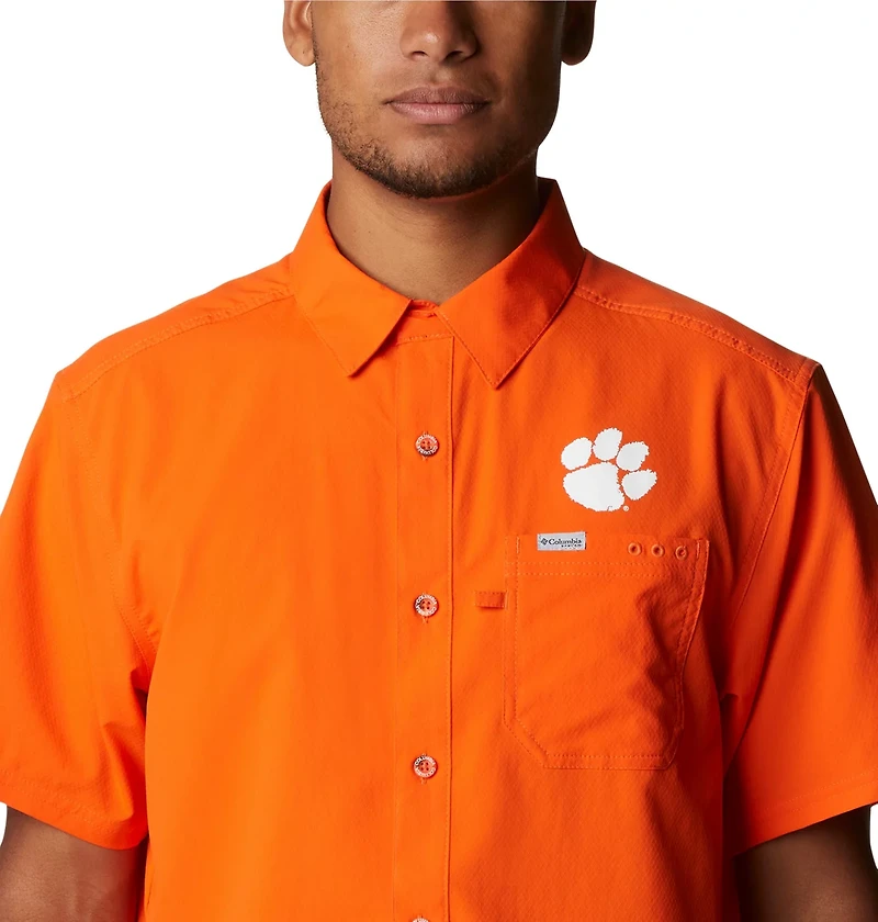 Columbia Sportswear Men's Clemson University Slack Tide Flag Camp Button Down Shirt