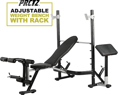 PRCTZ Adjustable Weight Bench with Olympic Squat Rack, Arm and Leg Developer, and Preacher Pad