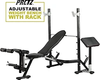 PRCTZ Adjustable Weight Bench with Olympic Squat Rack, Arm and Leg Developer, and Preacher Pad