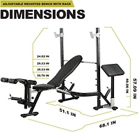 PRCTZ Adjustable Weight Bench with Olympic Squat Rack, Arm and Leg Developer, and Preacher Pad