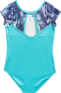 Rainbeau Moves Girls' Seismic Waves Stripe Short Sleeve Mesh Leotard
