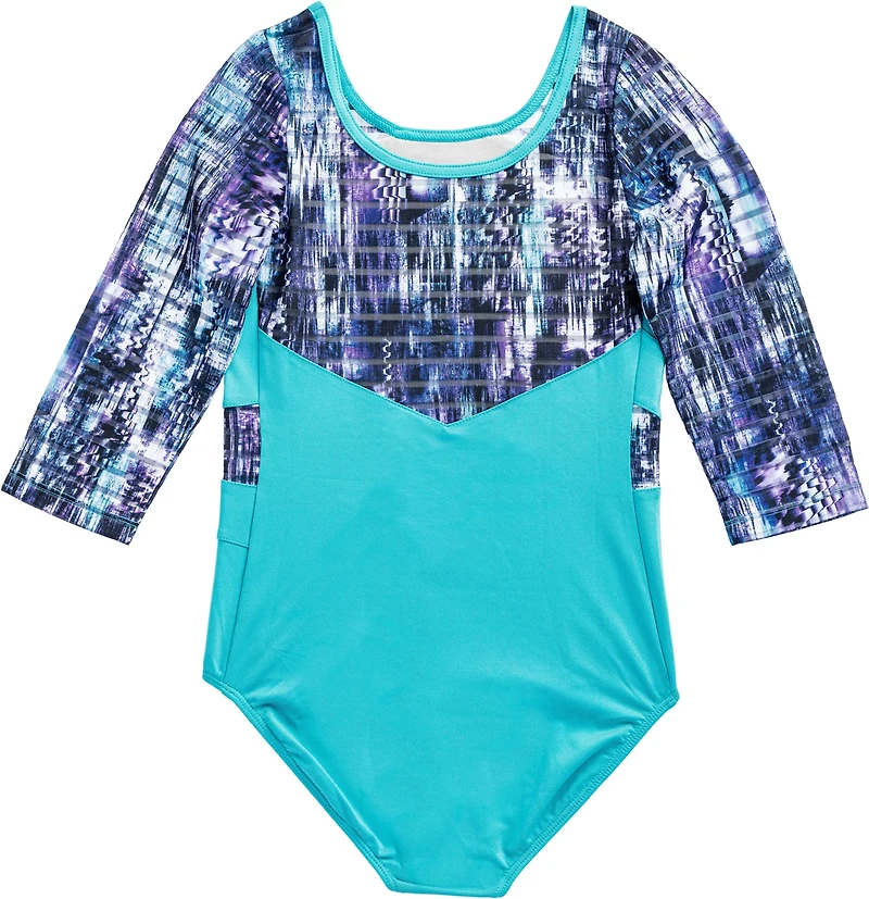 Rainbeau Moves Girls' Seismic Waves 3/4 Sleeve Mesh Leotard