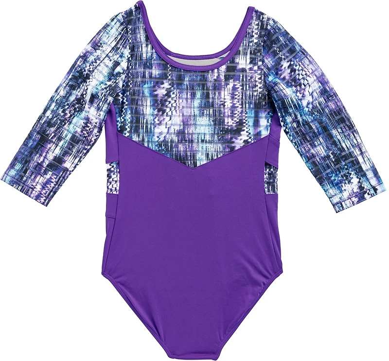 Rainbeau Moves Girls' Seismic Waves 3/4 Sleeve Mesh Leotard
