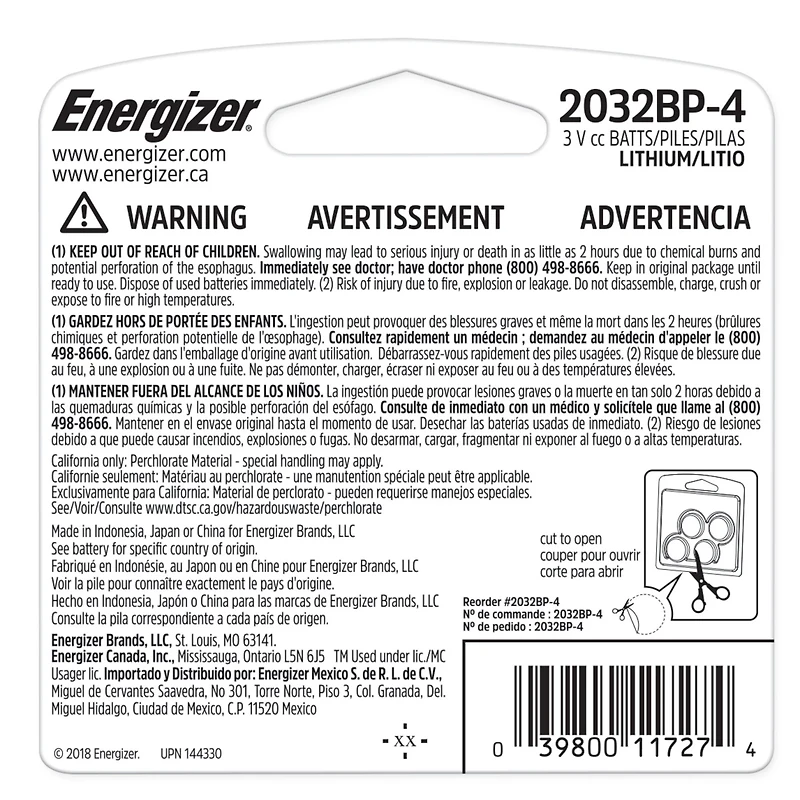 Energizer® CR2032 Zero Mercury Batteries 4-Pack