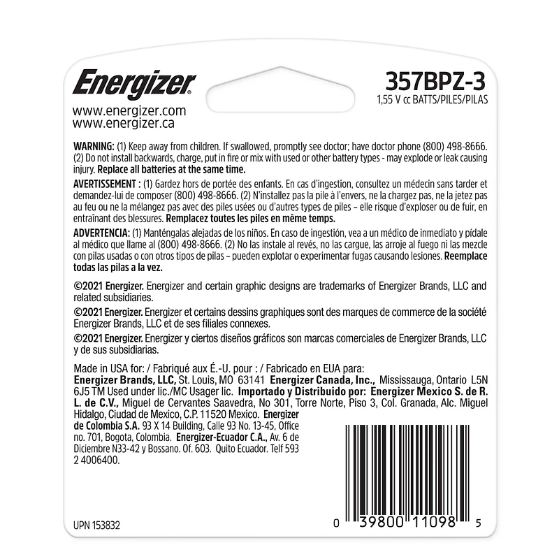 Energizer® 1.5V Silver Oxide Batteries 3-Pack