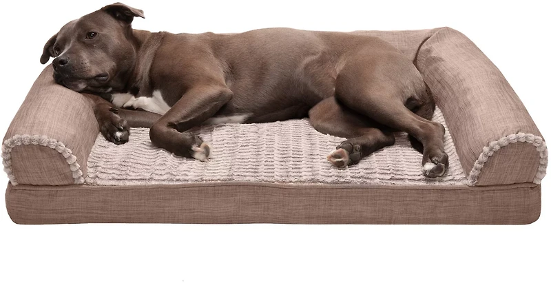 FurHaven Orthopedic Luxe Fur and Linen Large Sofa Pet Bed