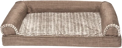 FurHaven Orthopedic Luxe Fur and Linen Medium Sofa Pet Bed