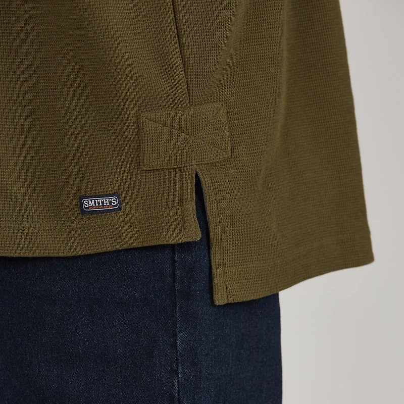 Smith's Workwear Men's Extended Tail Mini Thermal Knit Henley Pullover