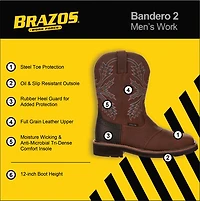 Brazos Men's Bandero 2.0 Steel Toe Wellington Work Boots