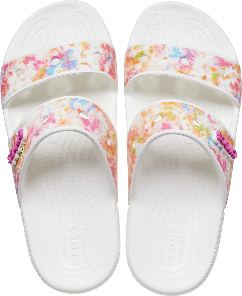 Crocs Adults' Classic White Speckle Tie Dye 2-Strap Sandals