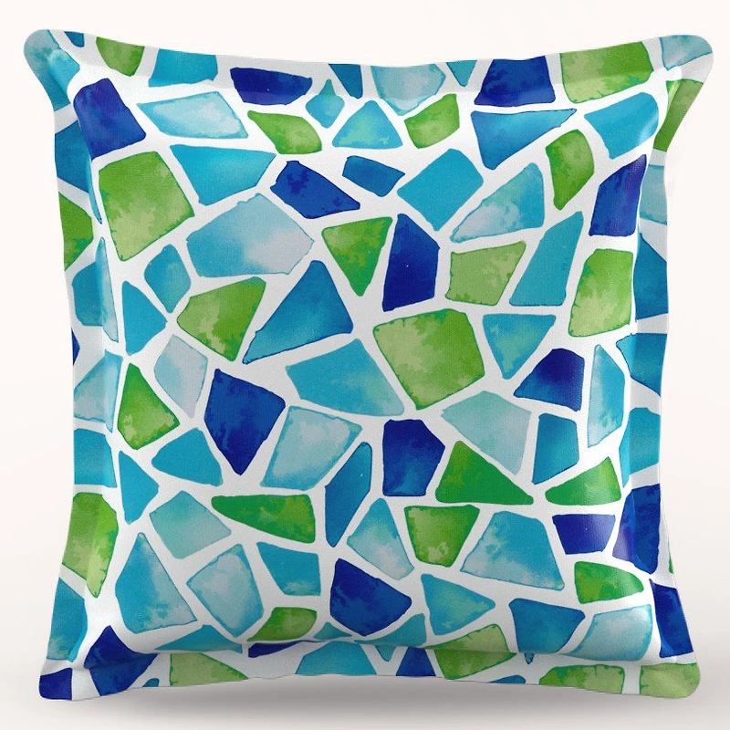 Mosaic Sea Glass Flange Trim Patio Pillow