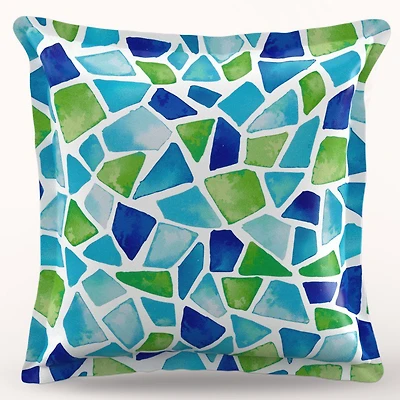 Mosaic Sea Glass Flange Trim Patio Pillow