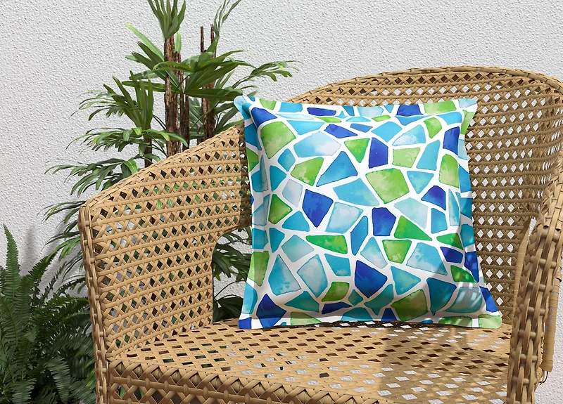 Mosaic Sea Glass Flange Trim Patio Pillow