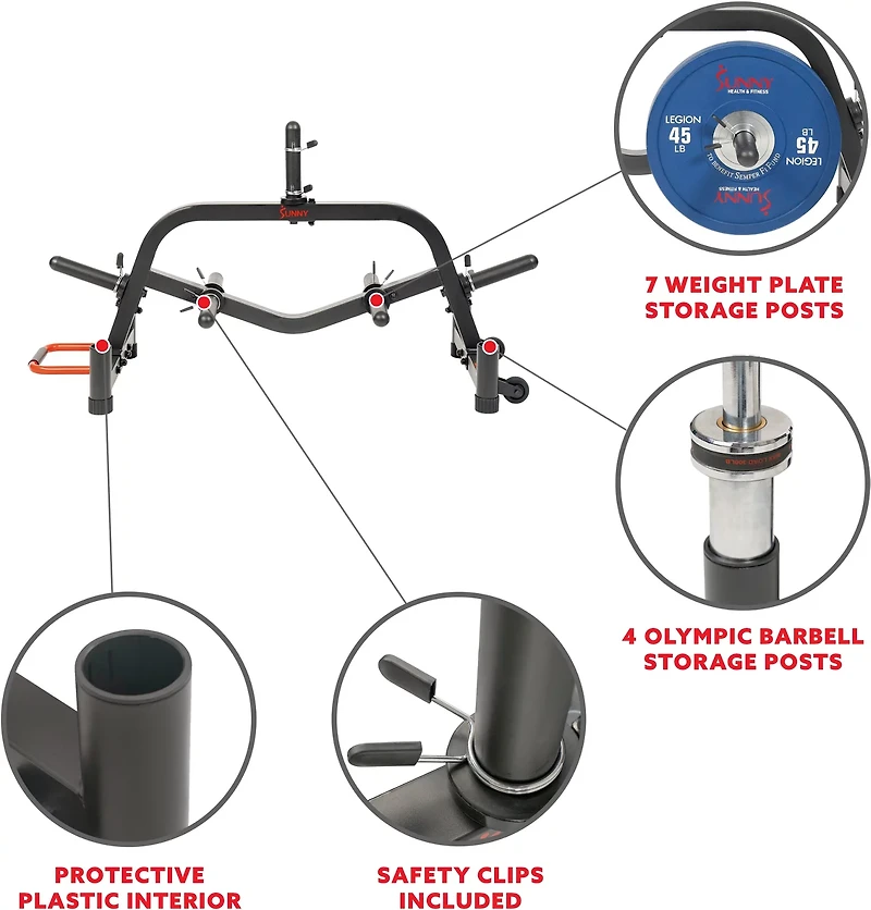 Sunny Health & Fitness Multi-Weight Plate and Barbell Rack